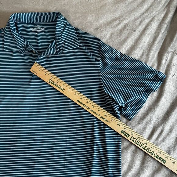 Vineyard Vines Performance Golf Polo Shirt Mens XL Blue Teal Stripe Whale - Picture 7 of 10